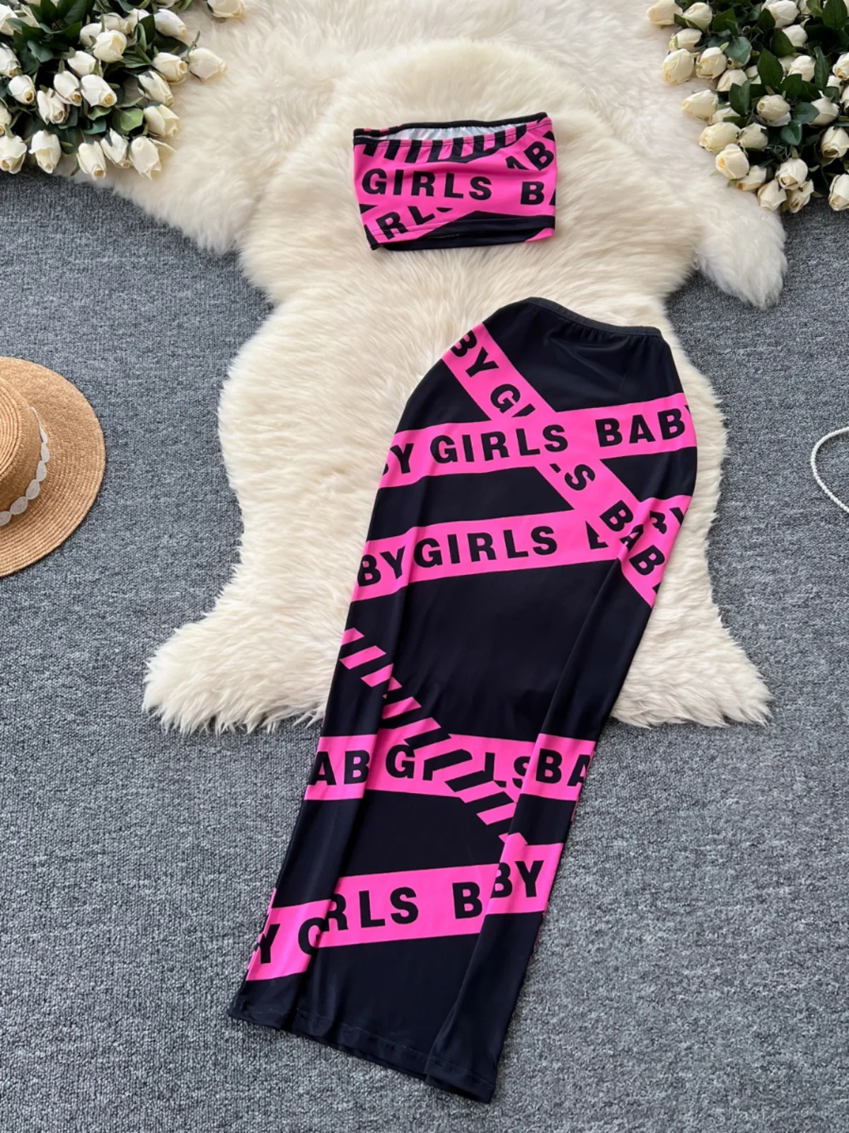 Sexy Spicy Girl Set Damen Ins Letter Print Crop Top Tank + High Waist Slim Fit f Rock Faionable Ensemble für junge Frauen