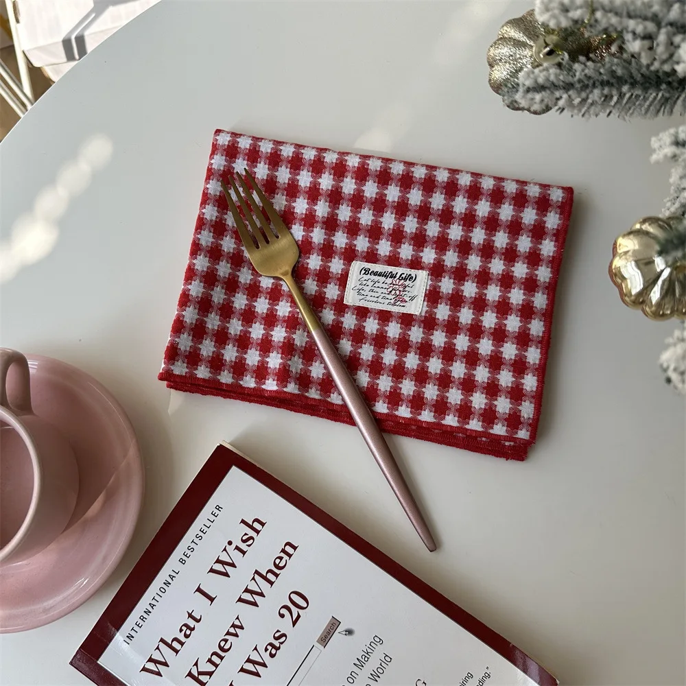 Red Christmas-themed Plaid Jacquard Double-sided Napkin and Placemat, Korean-style Instagram-worthy Kitchen Tablecloth