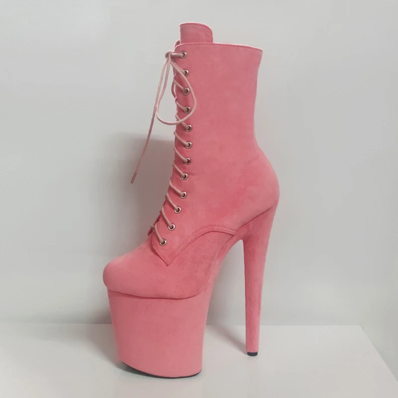 

LAIJIANJINXIA New 20CM/8inches Pink Suede Upper Sexy Exotic High Heel Platform Party Women Model Boots Pole Dance Shoes