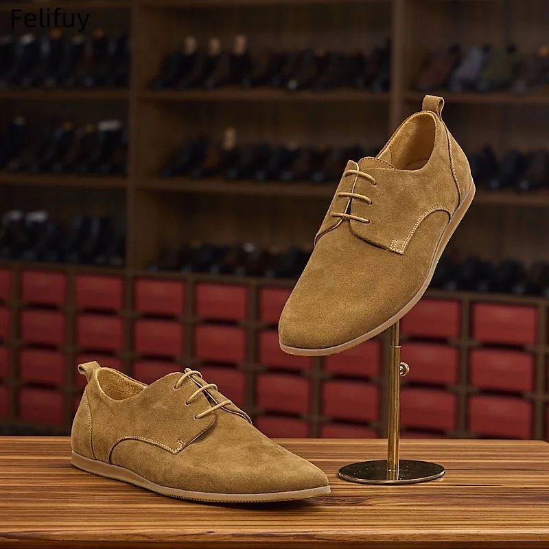 Black Men Shoes British Trend Casual Shoes Male Cow Suede Wedding Genuine Leather Dress Shoes Brown Men Flats Zapatillas Hombre
