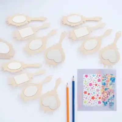 ブランクDIYミラーキット 未塗装木製ハンドミラー 子供向けクラフトアクティビティ 創造的なおもちゃ 女の子と男の子へのギフト