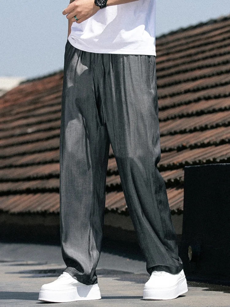 

Ice Silk Men's Summer Casual Pants Draped Wide Leg Thin Cool Loose Straight Leg High End Casual Pants