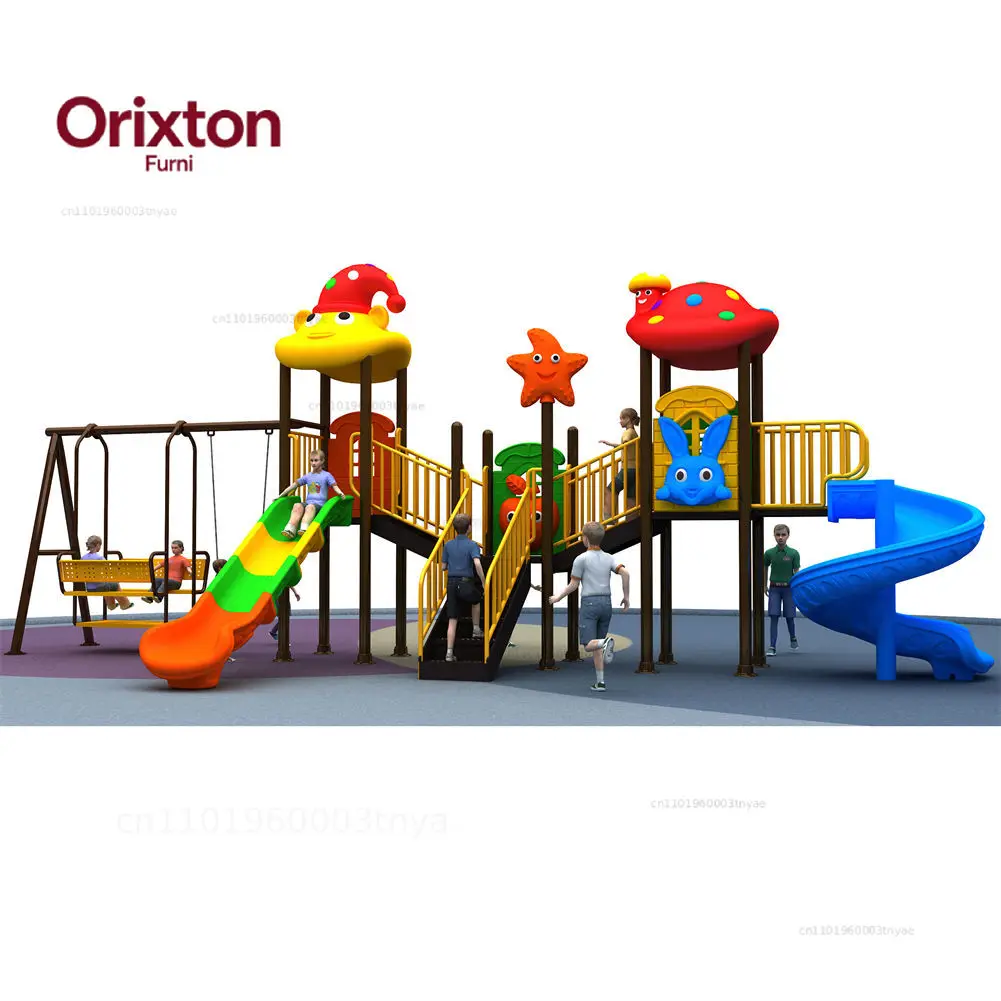 Manufacturer Direct Children Multi Play Equipment Backyard Kindergarten Outdoor Playground Plastic Slide with Swing