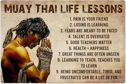 Muay Thai Life Lessons Metal Signs Room Decor Boxer Retro Posters Gym Club Home Wall Decor Printed Plaque 8x12 Inches