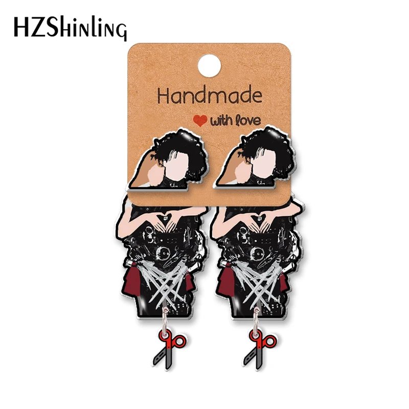 2022 karikatür Edward desen akrilik klip küpe damızlık küpe reçine Epoxys kulak takı