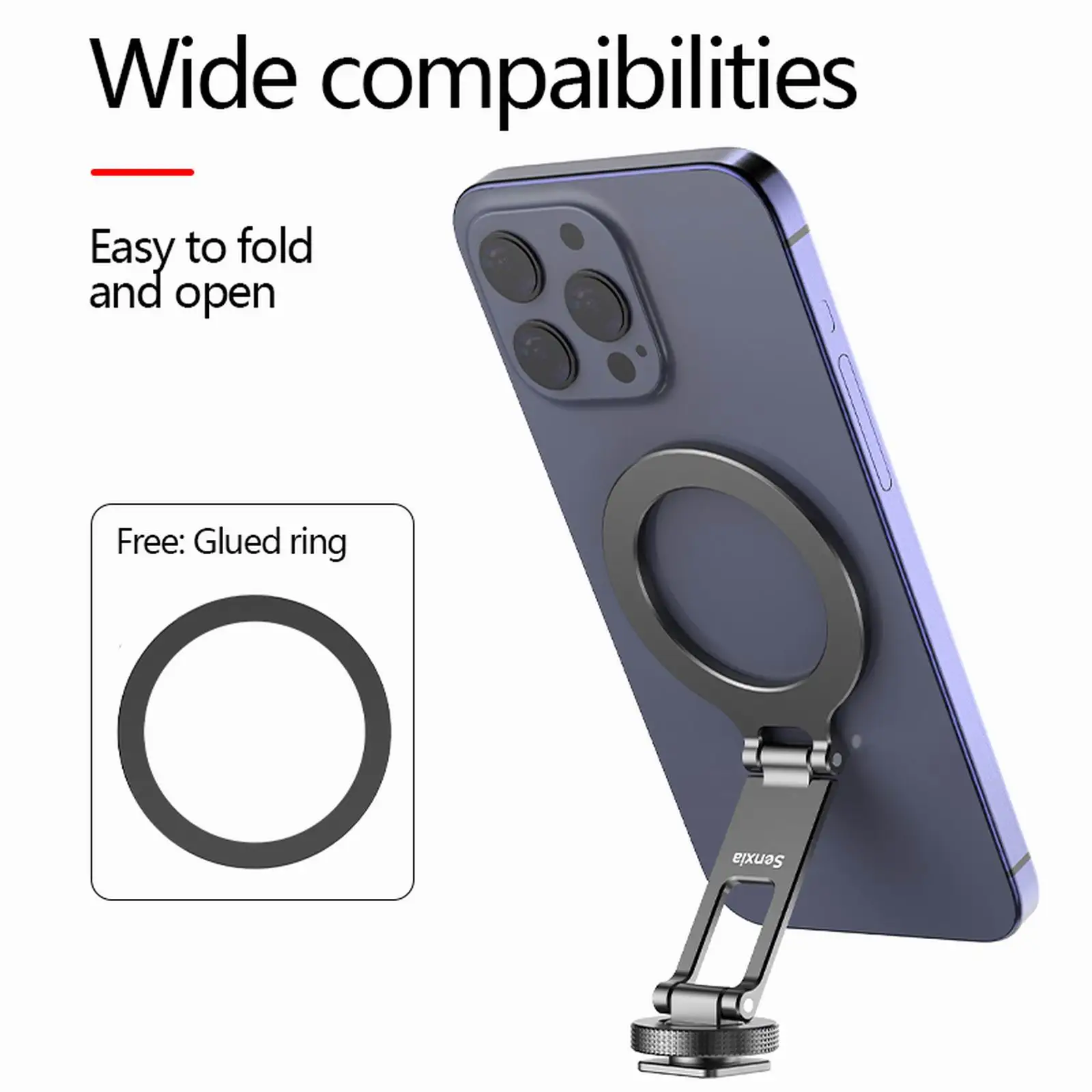 Магнитный держатель для телефона Magsafe, складной металлический держатель для телефона с холодным башмаком, горизонтальная вертикальная съемка для штатива с монитором камеры