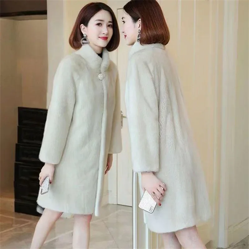 خريف شتاء جديد شعبية ضئيلة معطف دافئ معطف الفرو المرأة منتصف طول النسخة الكورية تقليد فرو المنك الصوف المرأة #3