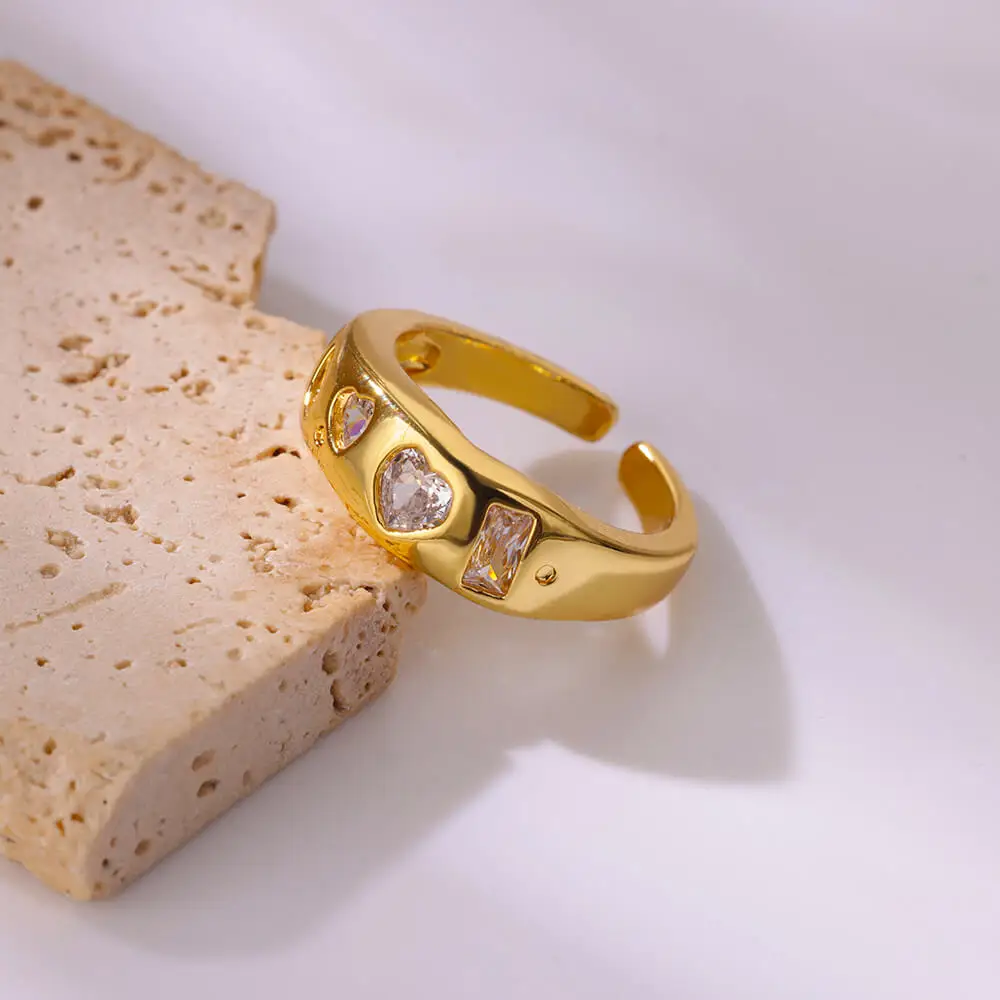 Stainless Steel Heart Zircon Rings for Women Gold Color Wedding Couple Ring Aesthetic Jewelry Accessories Gift anillos mujer