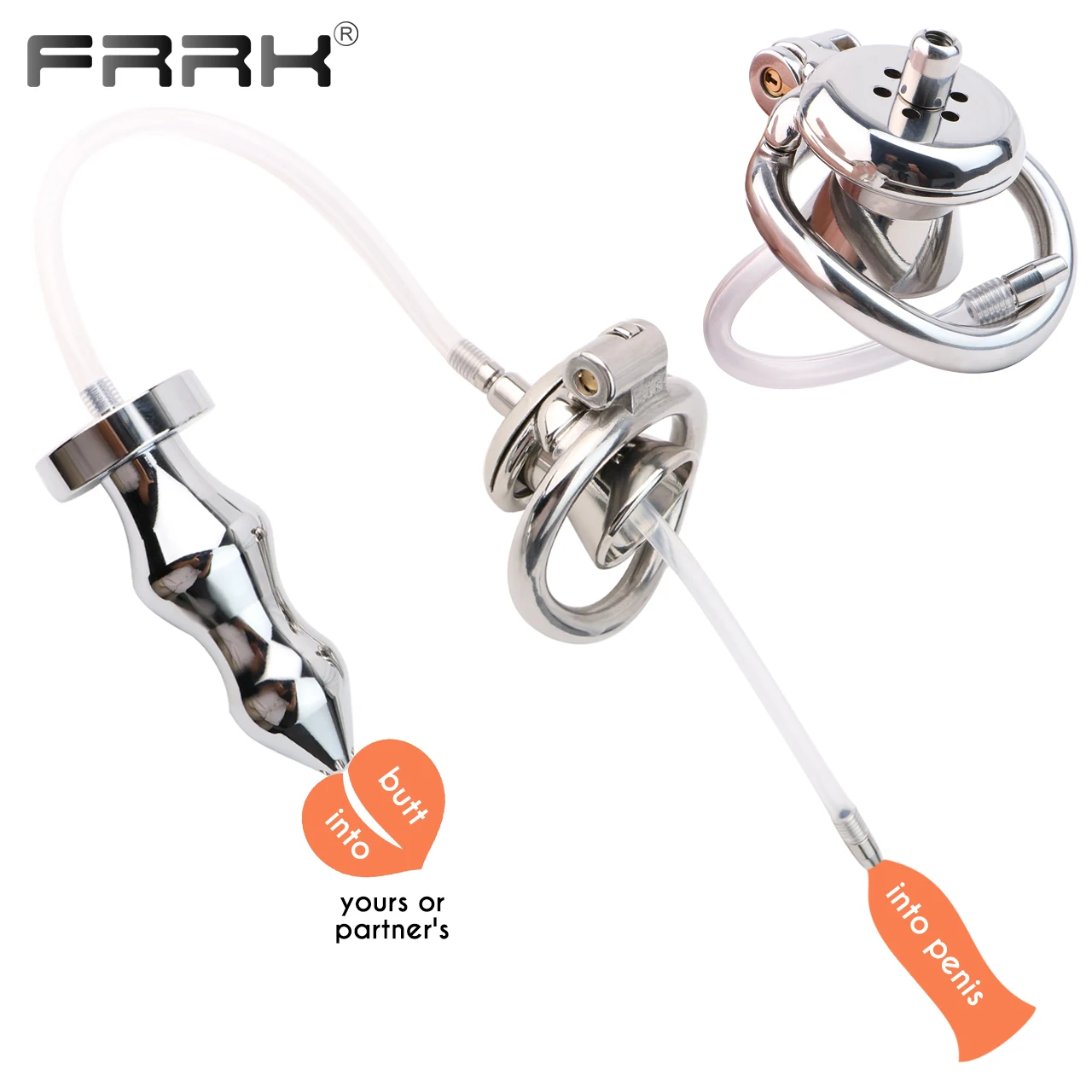 FRRK Anal Locking Plug withUrethral Chastity Cage for Partner, Cock Cage with a Butt Plug Attachment and Urethral Sounding