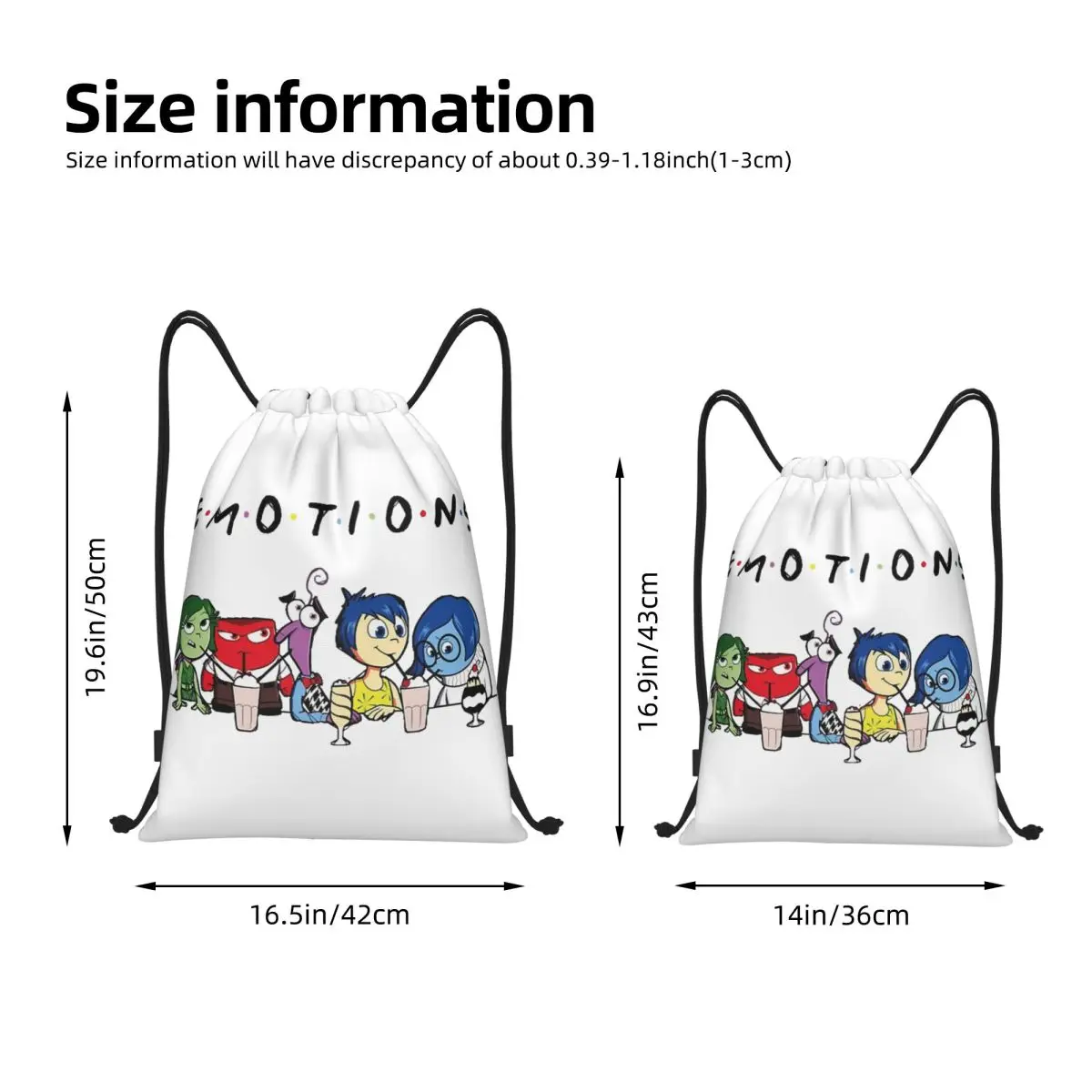 Inside Out Emotions Anger Drawstring Bags Sports Backpack Gym Sackpack Cartoon String Bags for Yoga