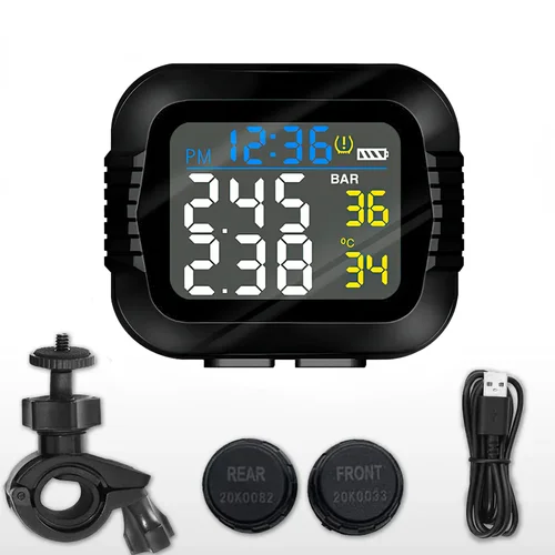 Sistema de supervisión de presión de neumáticos TPMS para motocicleta, alarma de temperatura con 2 sensores externos, sistemas de alarma de neumáticos para Moto en tiempo Real