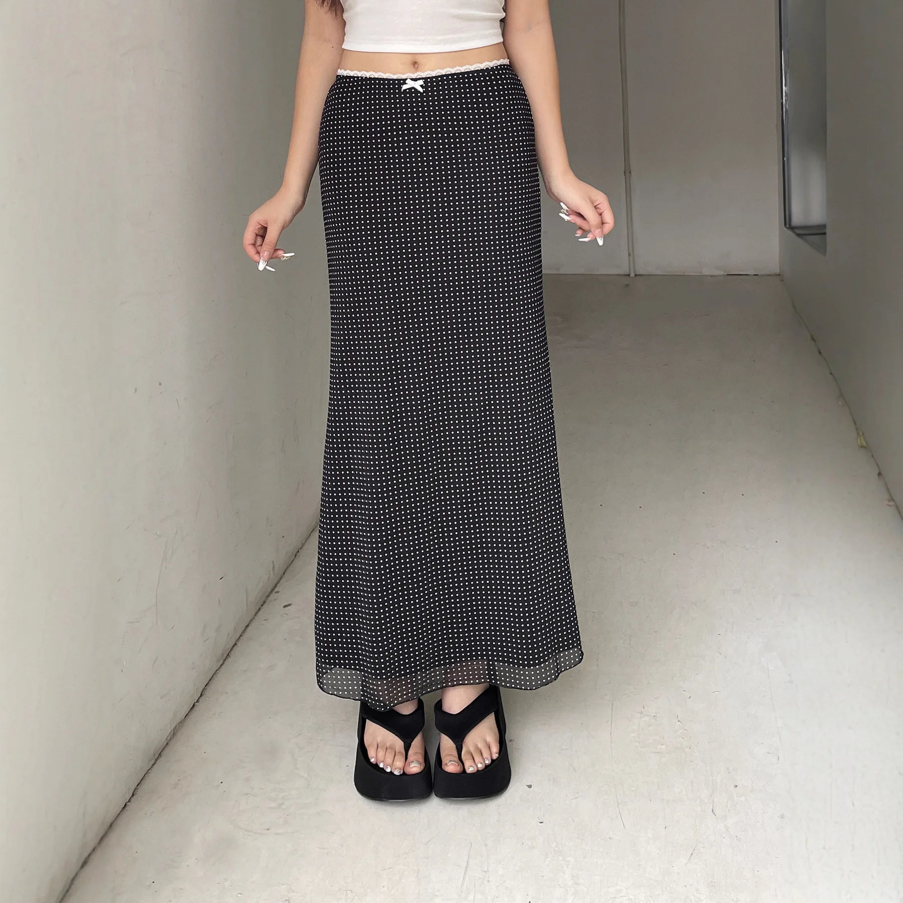 Sexy Lace Paneling High Waist Half-length Skirt Bodycon Polyester Fabric Straight Cut C3252SK Spring 2025 Fashion Trend