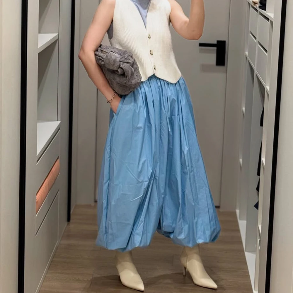 Tuularose Loose Solid Leg-Length Pants For Women Pleated High Waist 2025 Summer Female Fashion Office Lady Casual Bloomer Pants