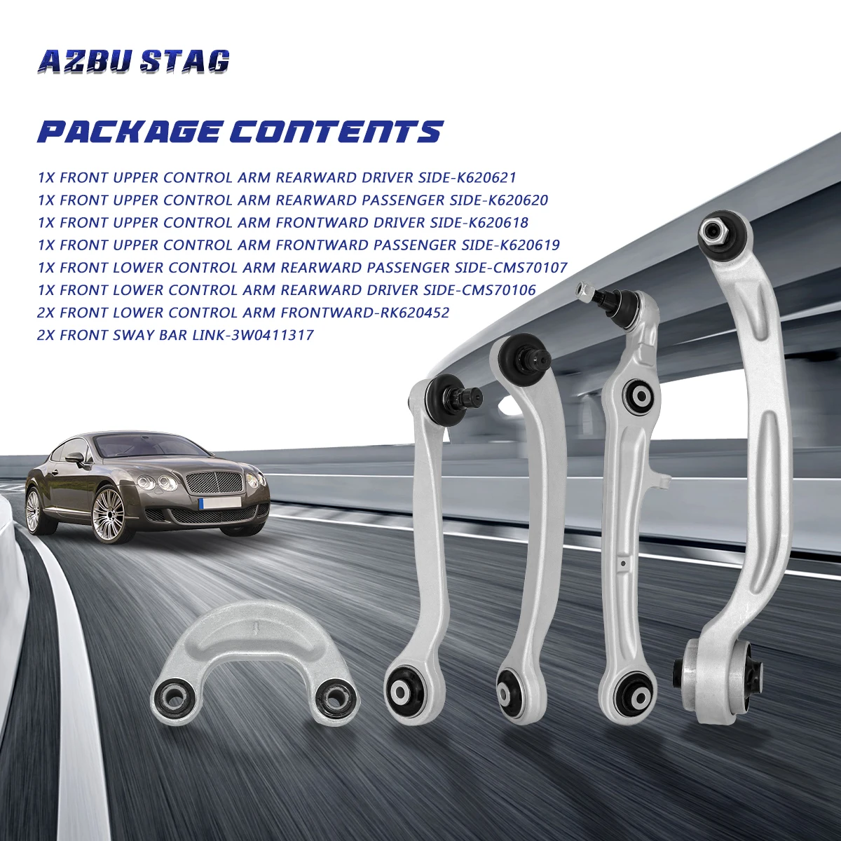 AzbuStag 10Pcs Front Upper Lower Control Arm Suspension Kit for Bentley Continental Flying Spur 2004 2005 2006-2018