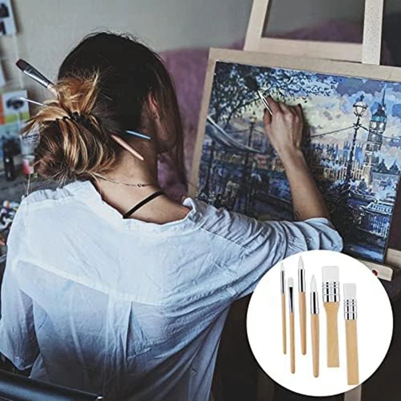 طقم فرش طلاء نايلون لطلاء الأكريليك بالألوان المائية ، فرش ، مستلزمات فنية ، 6 صبغ