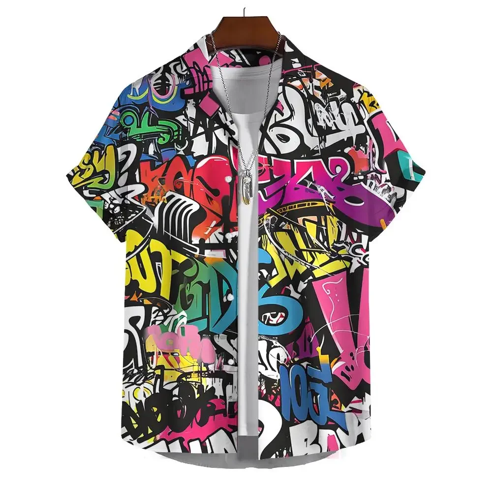 

Гавайская рубашка, рубашка с короткими рукавами, мужская рубашка на пуговицах с лацканами, одежда с принтом граффити, уличная повседневная свободная одежда 2024Fashion