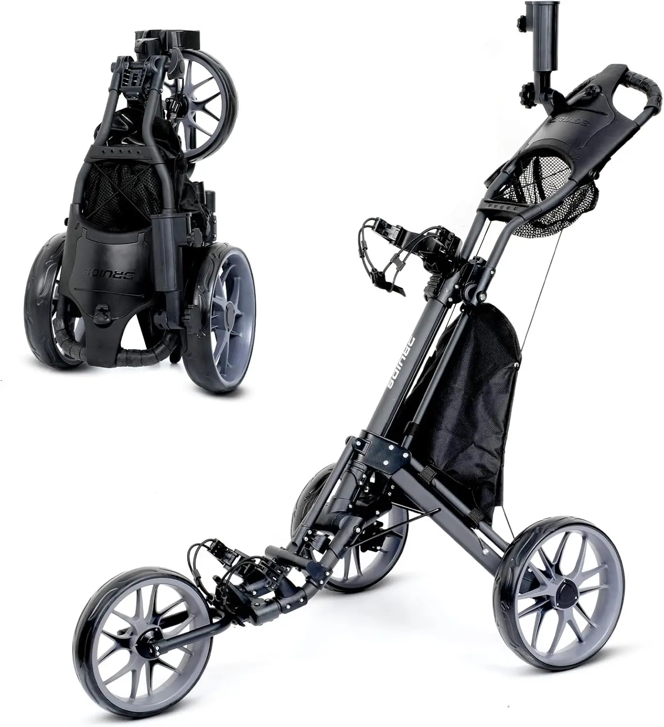 

3 Wheels Golf Push Cart, Extra Wide Rear Wheel, No Tipping, Lightweight Easy to Fold Golf Pull Trolley, Adjustable Height