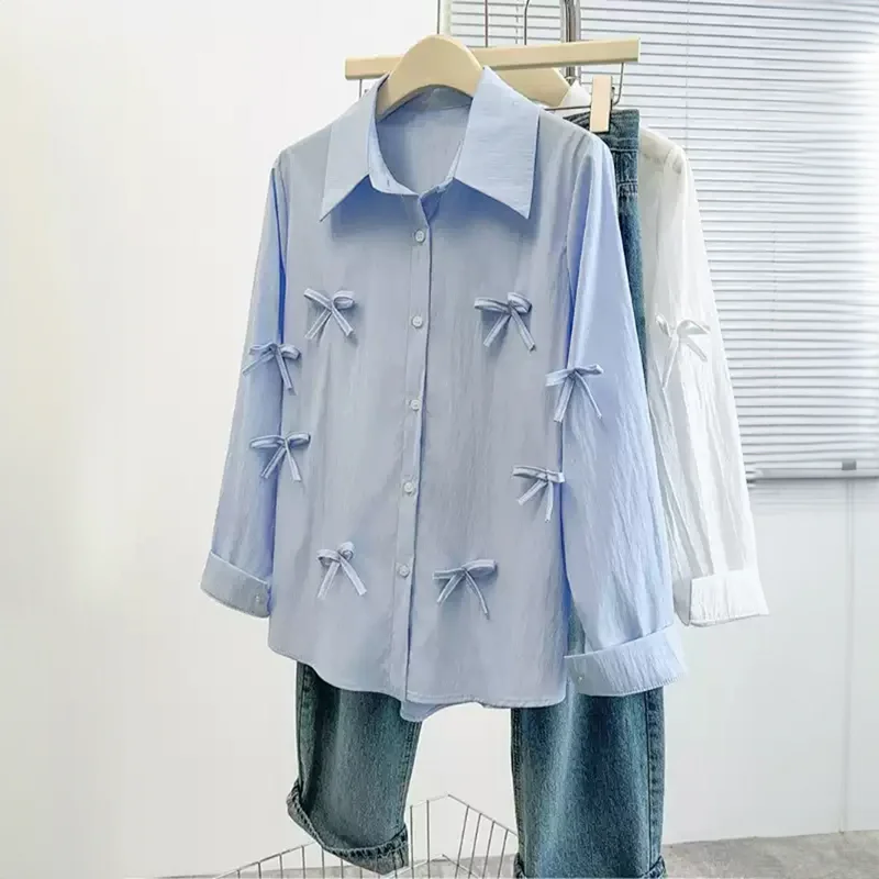 

Элегантная женская блузка с бантом и полосатым принтом, повседневная рубашка с длинными рукавами