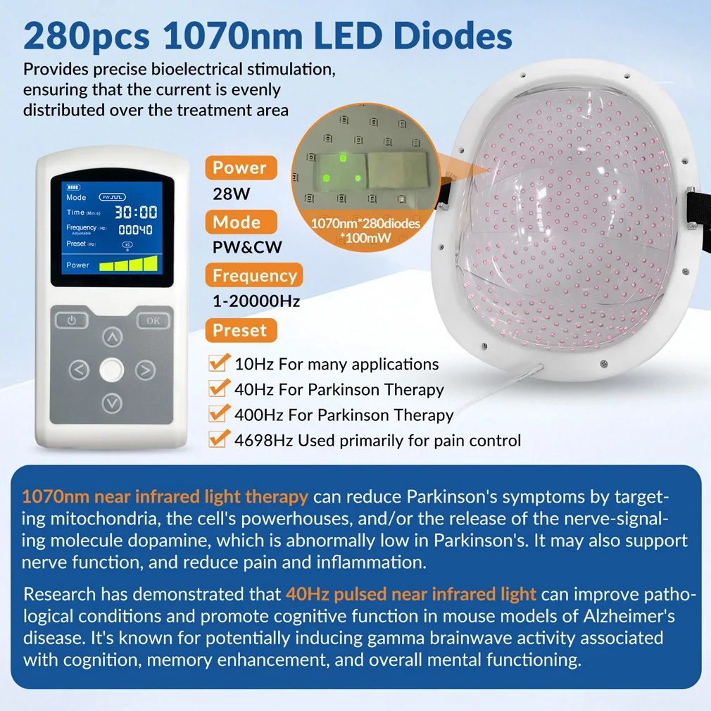 1070nm Near Infrared Light Therapy Cap Deep Tissue NIR Brain Stimulation Helmet For Parkinson Alzheimer Dementia Cognitive Function Recovery view 6