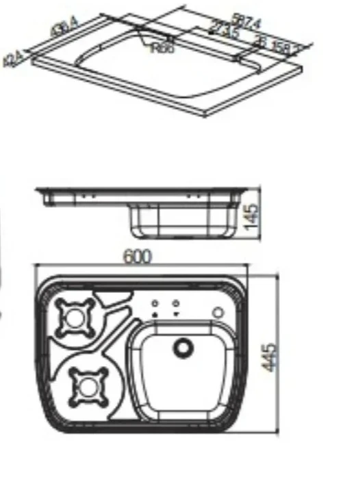 طقم حوض من الفولاذ المقاوم للصدأ (مع غطاء من الزجاج المقسى). #1