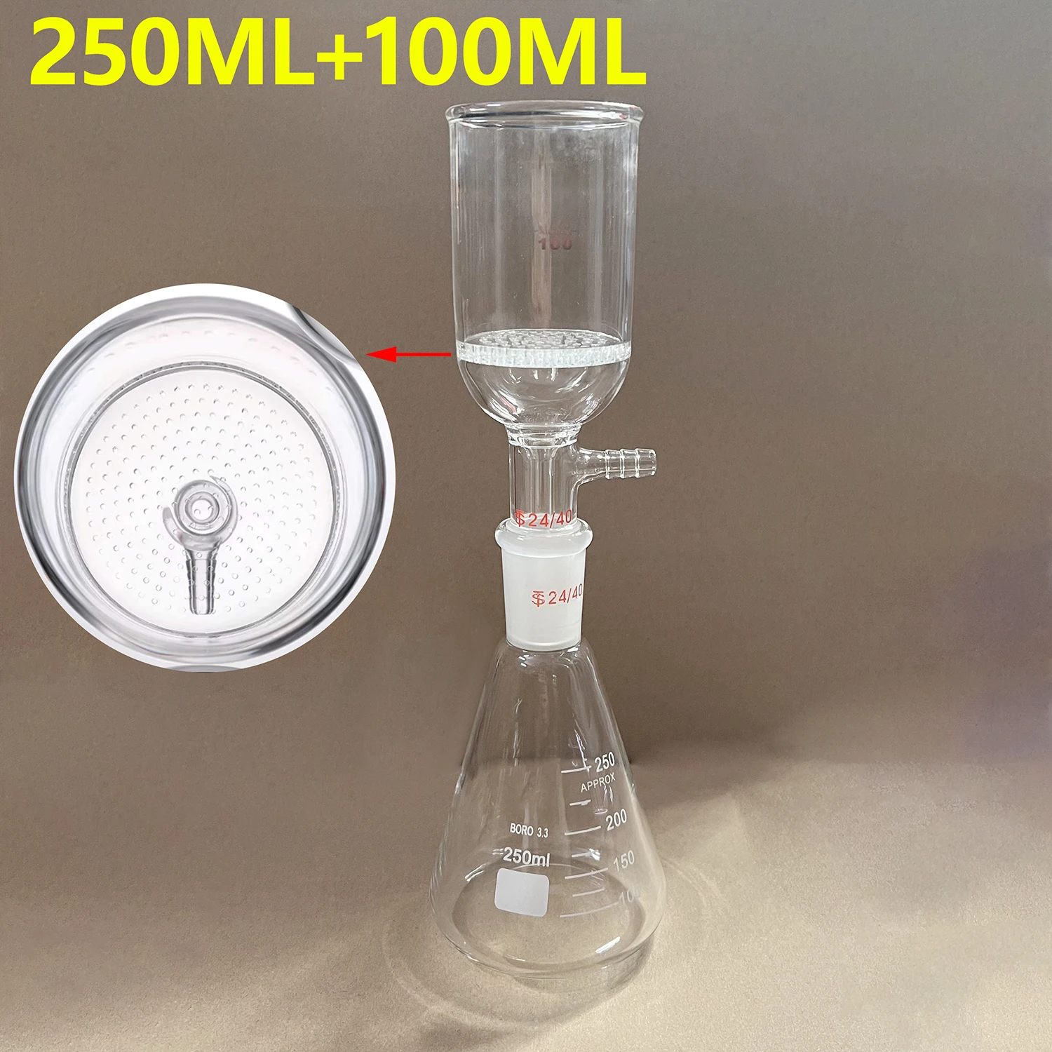 

1 set of Buchner funnel suction filtration device, 100ml glass plate porous funnel, 250ml Erlenmeyer flask
