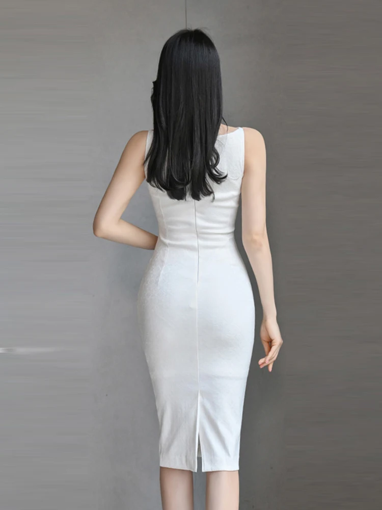 Vêtements pour femmes élégant mode blanc Robe formelle dames professionnel Sexy gilet moulante Midi Robe femme fête travail robes