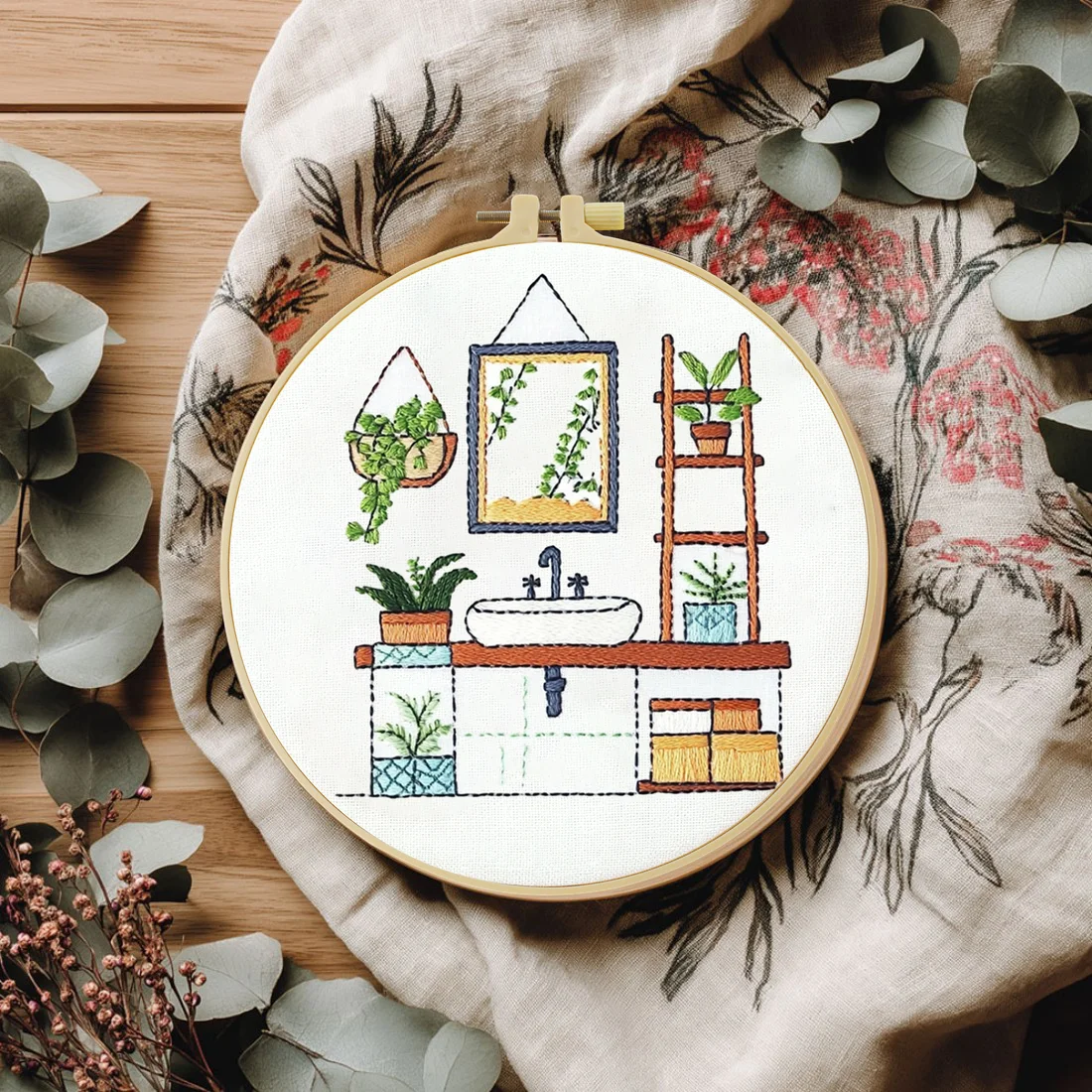 

1pc 20X20CM/15X15CM washbasin Embroidery Starter Kit DIY Cross Stitch Sewing Art for Gift