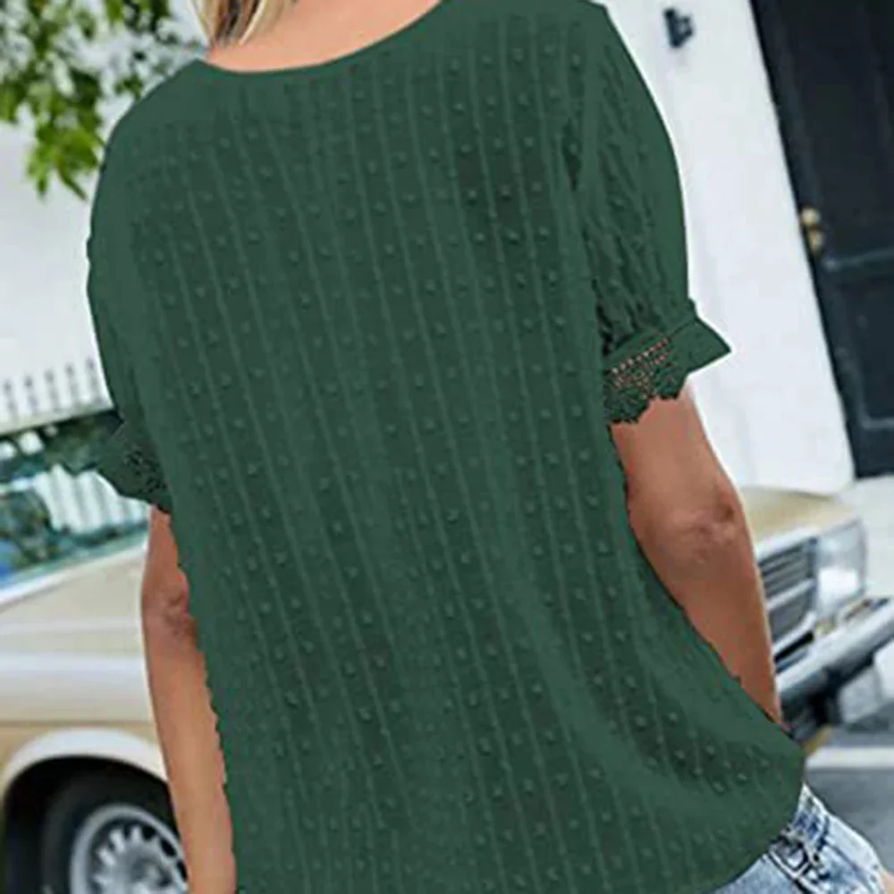 FDEY Women's Solid Lace Chiffon Short Sleeve Shirt V-neck Blouse Casual Commuter Formal Dress Women's Shirt