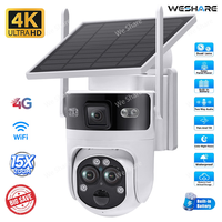 4K 6MP Solar 4G Wifi Security Camera Triple Lens Dual View 15x Zoom Full Color Night Vision PIR Outdoor CCTV