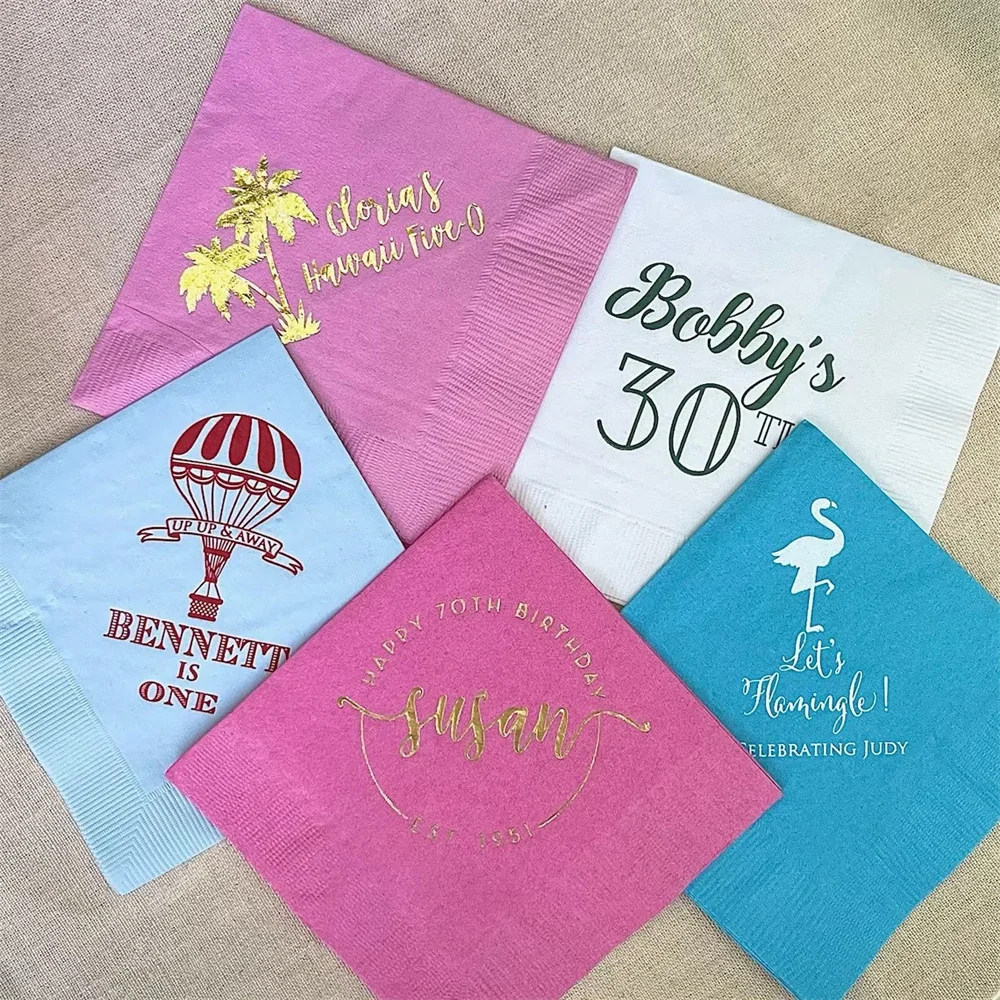 Personalized Party Napkins, 3ply Wedding Napkins, Customized Cocktail Foil Printed Napkins, Birthday Party Beverage Napkins, Bab