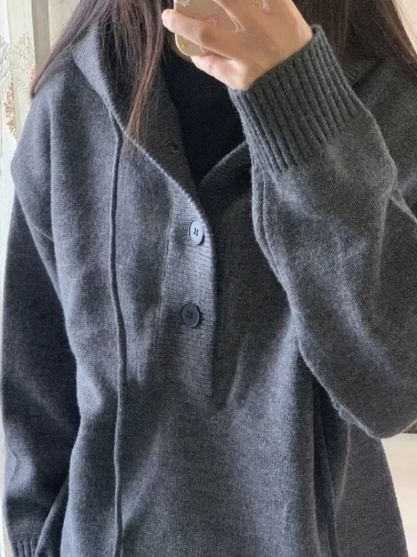 

Ay Long Sve Толстовка с капюшоном Вязаный свитер Женский свободный повседневный свитер высокого класса Верхняя одежда Топ на осень-зиму