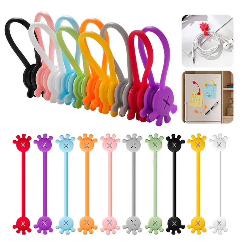 Cable Management Solution Colorful Magnetic Cable Organizers for Office School Home Silicone Cable Ties for Easy