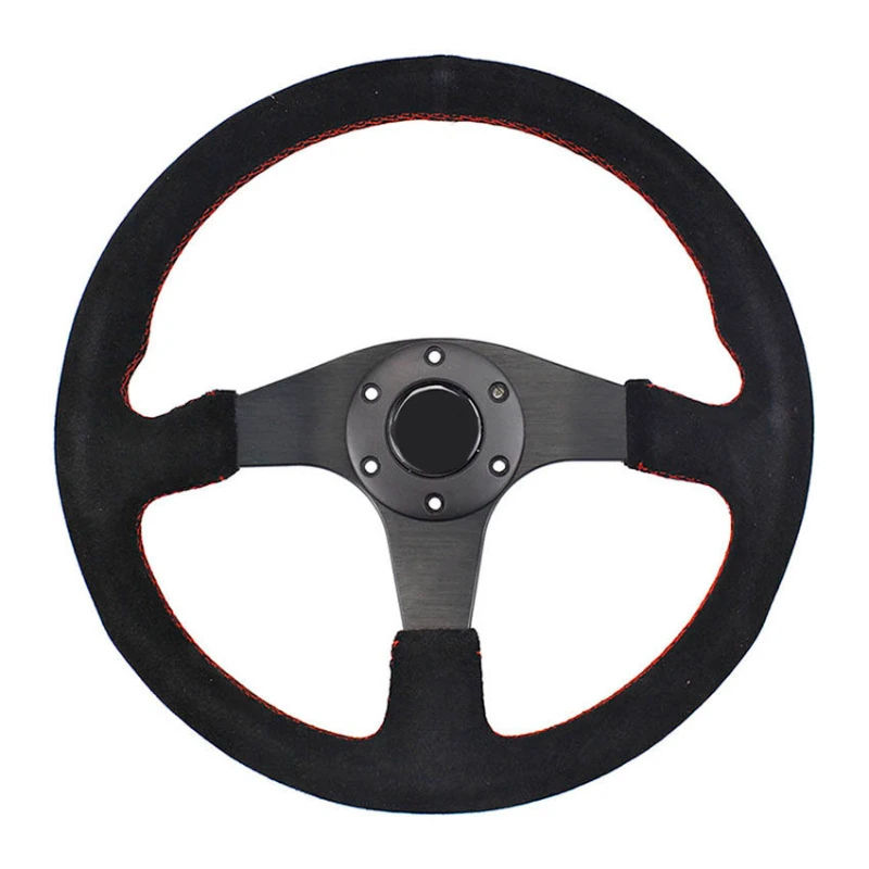 14 Inch Mugen Style Suede Flat Bottom Universal Racing Steering Wheel Car Modification Accessory