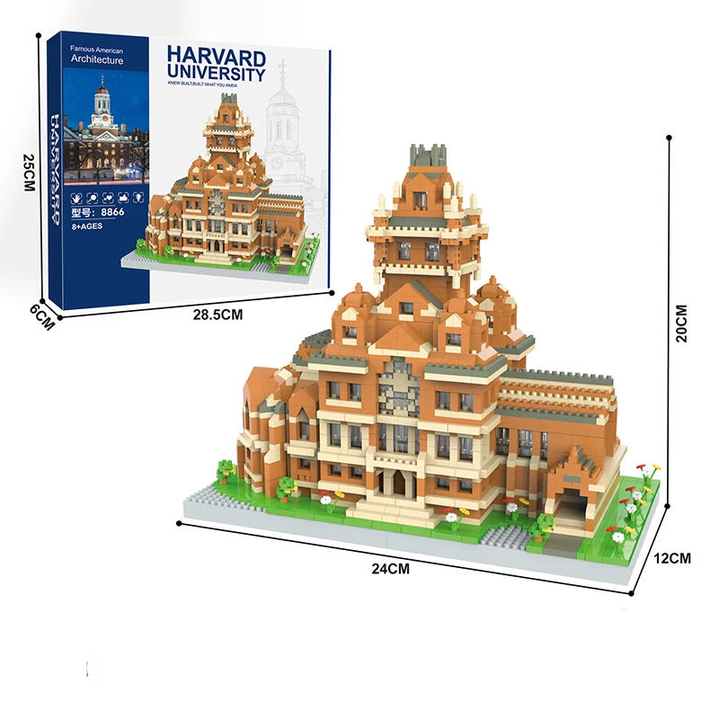 Creative Building Blocks Model Harvard University Toy Blocks Set Architecture Printed Assemble Bricks Toys Birthday Gifts