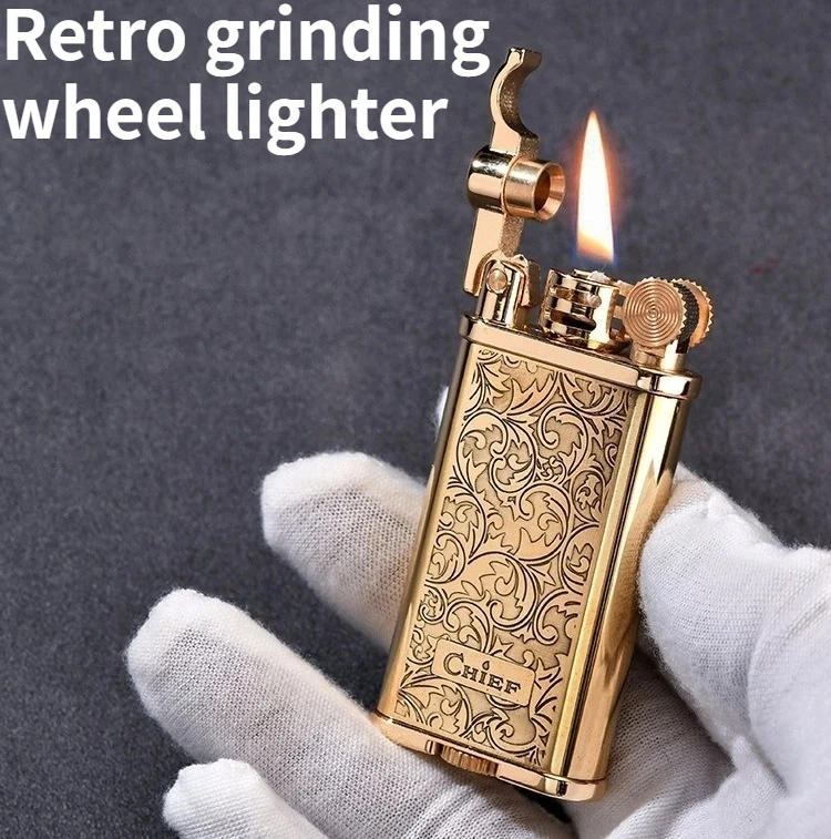 

Creative Retro Grinding Wheel Open Flame Metal Lighter with High Aesthetic Value for Men As A Gift Cigarette Accessories