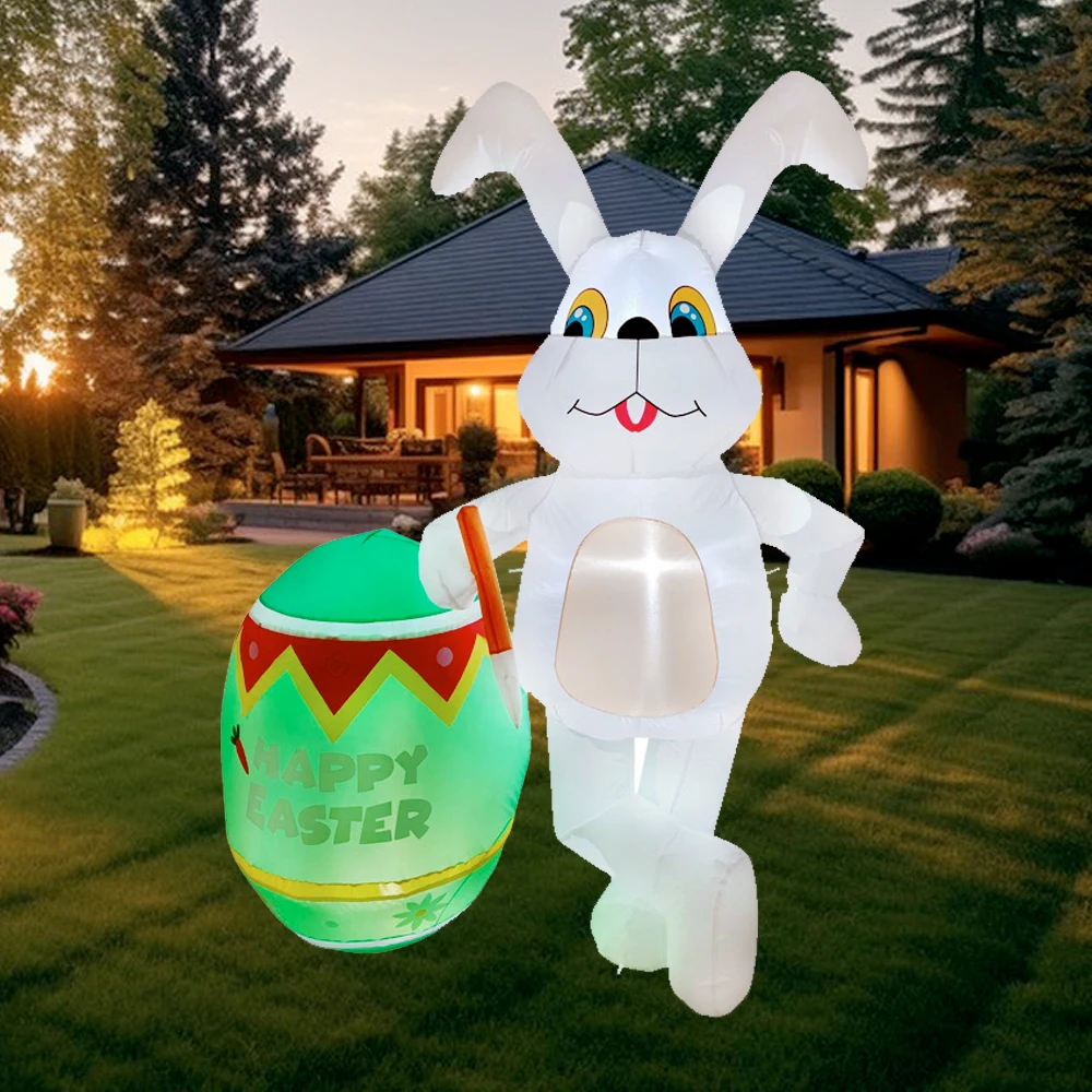 Easter Inflatable Bunny with Egg Built-in LED Light Blow Up Rabbit Indoor Outdoor Garden Yard Lawn Home Holiday Party Decoration