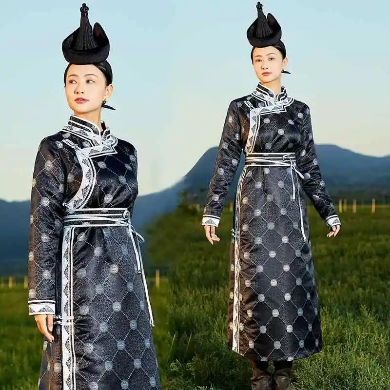 Mongolian Clothing Asian Trend Long Sleeves Dress Casual Dance Soft Breathable Robe Women's Daily Wear Performance Costumes