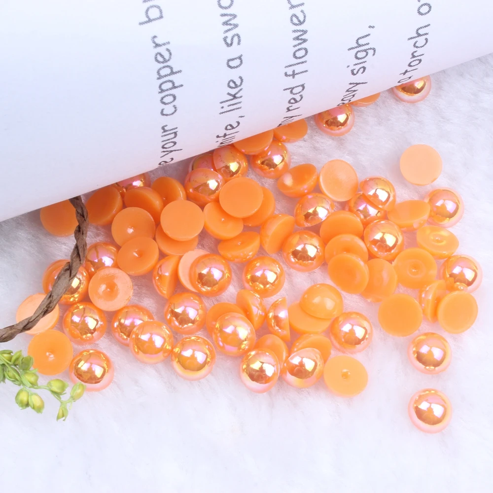 Dark Orange AB Half Round Pearls 2-12mm And Mixed Sizes Imitation Flatback Glue On Resin Beads DIY Craft Embellishment