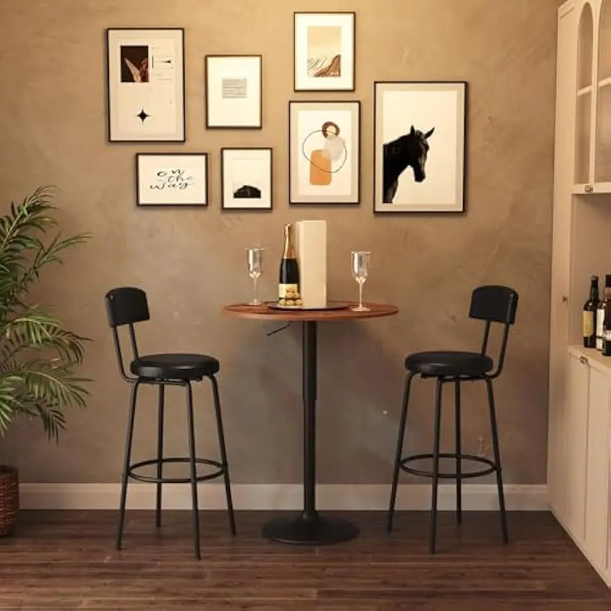 مقاعد بار، مجموعة من مقعدين بارين مع مسند ظهر، كراسي بار منجدة من البولي يوريثان مقاس 28.5 بوصة، مع مسند للقدمين