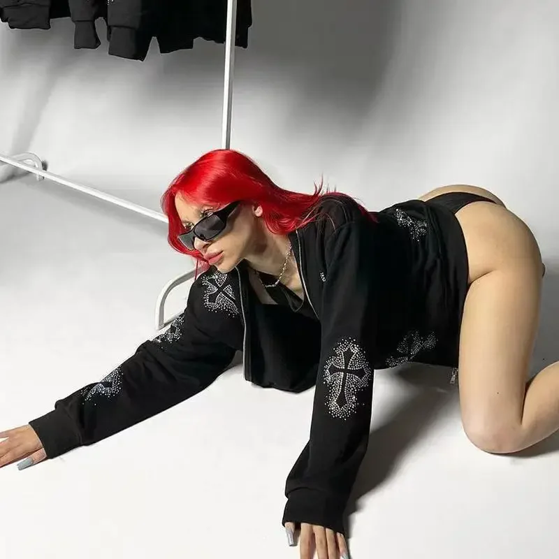 แฟชั่น Street ผู้หญิง Retro ส่วนบุคคล Zipper Hoodie Y2K ใหม่ Harajuku Street Casual Super Dalian Hoodie สตรี Casual ความงาม