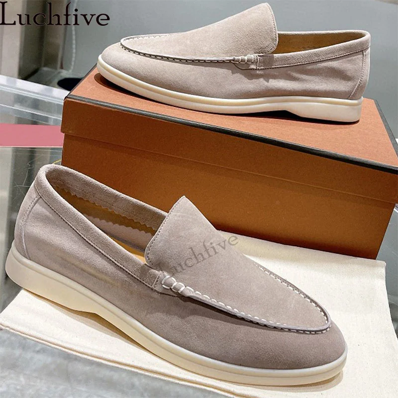 Hot Sale Multicolor Slip-on Loafers Flat Shoes Woman Real Suede Round Toe Casual Walk Shoes Runway Formal Suit Flat Shoes Men