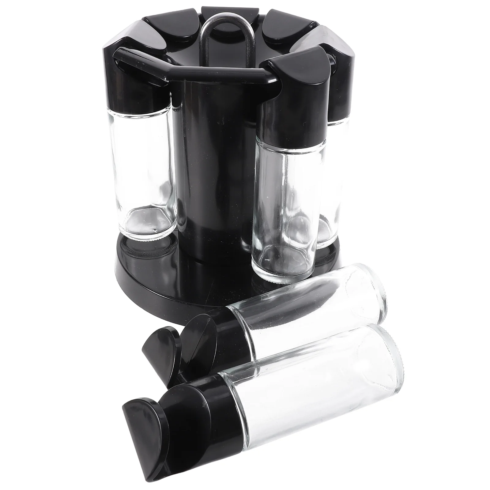 

Seasoning Box Set Kitchen Bottles Black Rotating Cruets Barbecue