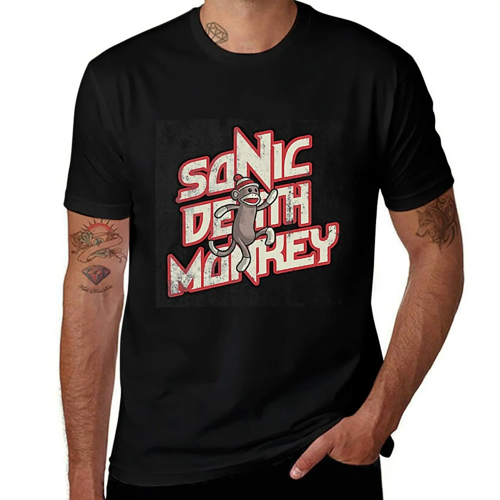 

Sonic-Death-Monkey, distressed T-Shirt Short sleeve tee animal prinfor boys Louboutins men t shirts