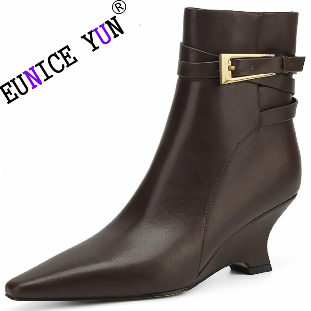 【EUNUCE YUN】Handmade Soft Genuine Leather Women's Boots High Heel Pointed Toe Elegant Fashion Aristocrats Temperament Shoe 34-40