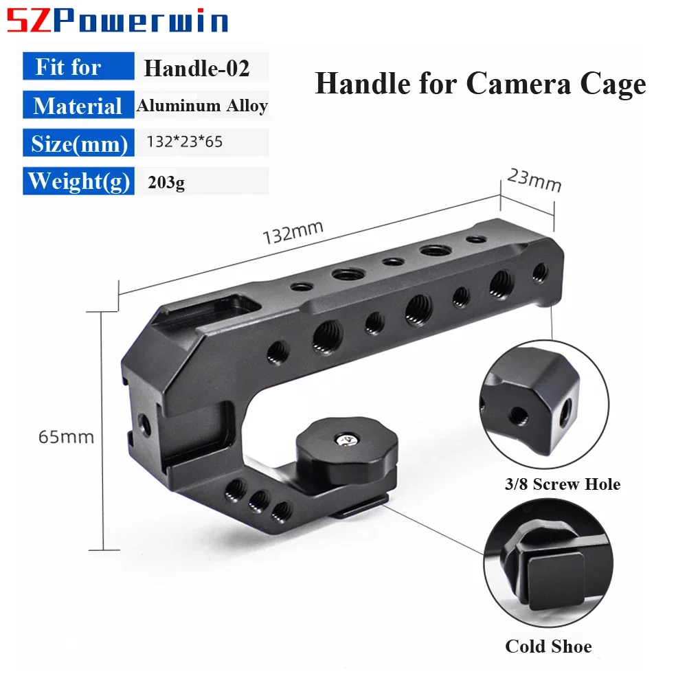 Powerwin DSLR Camera Cage Handle, liga de alumínio, multifuncional, sapata fria, grade de extensão para luzes LED Flash