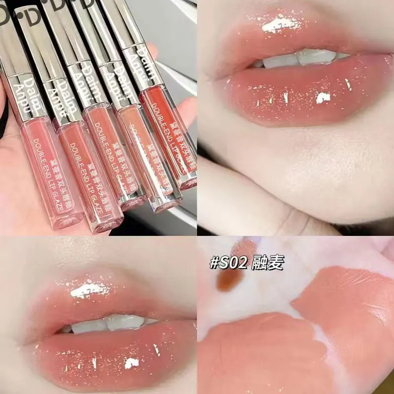 

Square Tube Double Head Mirror Lip Gloss No Smudge Transfer Proof Watery High Shine for Student Affordable Lipstick