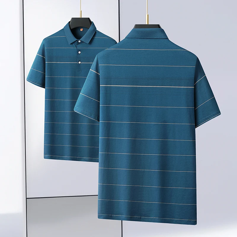 8XL 7XL 6XL 2024 New Summer 100% Cotton Striped Polo Shirt Men High End Luxury Mens Shirts With Pocket Casual Loose camisas polo