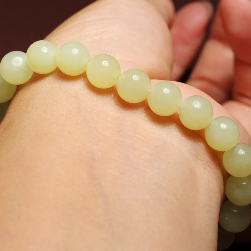 Hetian Qiemo from Mountain Chicken Grease Jade Yellow Mouth 8mm Bracelet