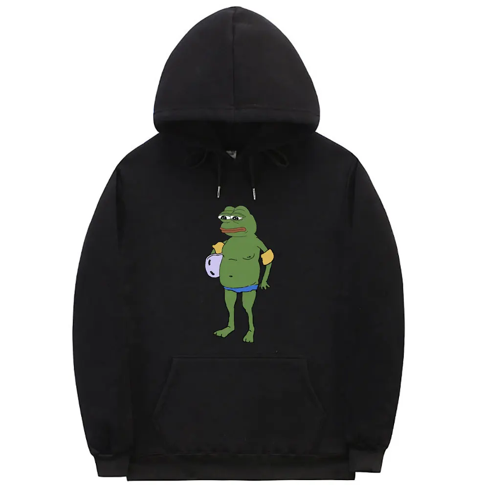 Funny Frog Pepe Swimming In Shorts Graphic Hoodie Men Women Casual Loose Hooded Sweatshirt Male Fleece Cotton Oversized Hoodies