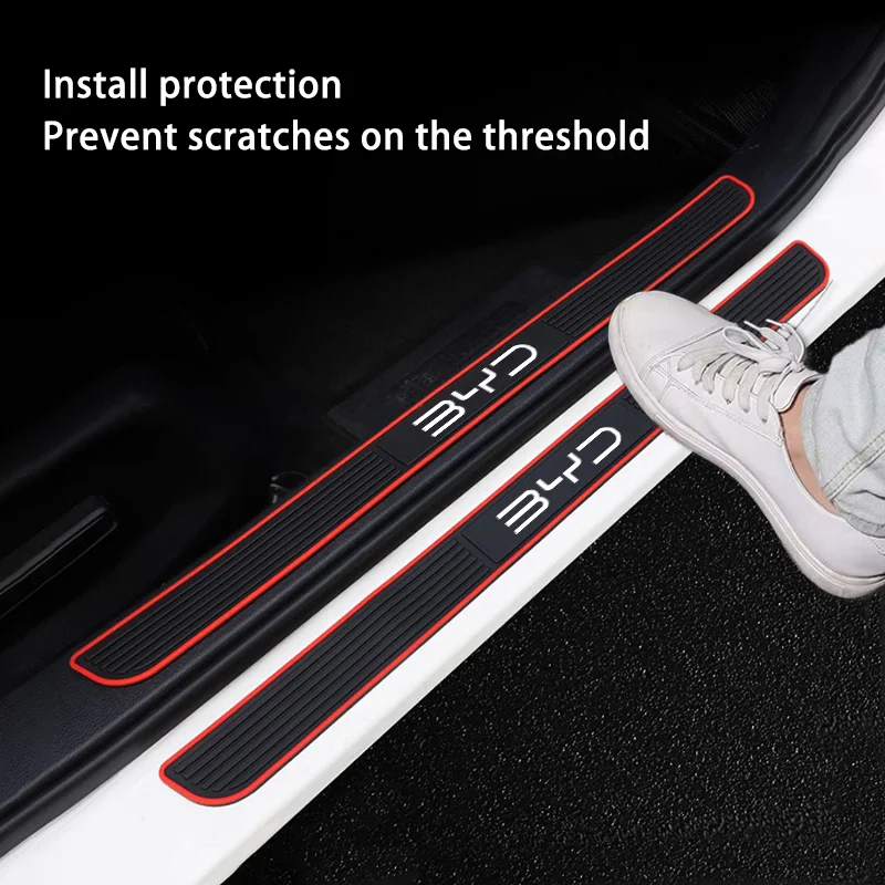 4pcs Rubber Car Door Sill Scuff Covers Door Panel Guard Protect Trim for BYD Seal U Atto3 Atto2 Dophn Seagull S6 S7 Tang X Dream